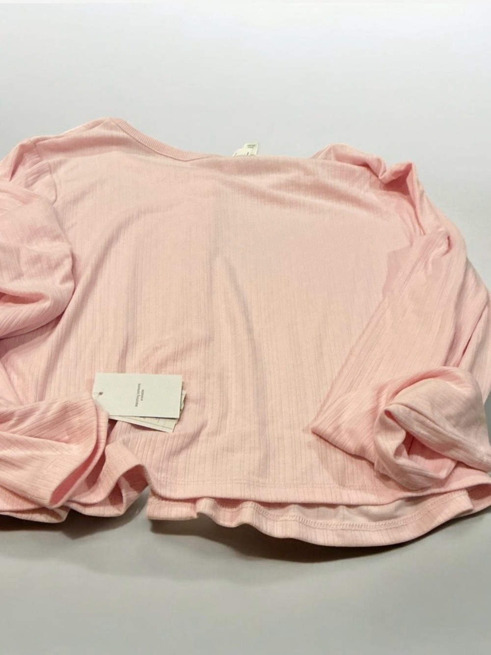 Auden Light Pink Ribbed Button-Front Long Sleeve Top - Picture 2 of 3